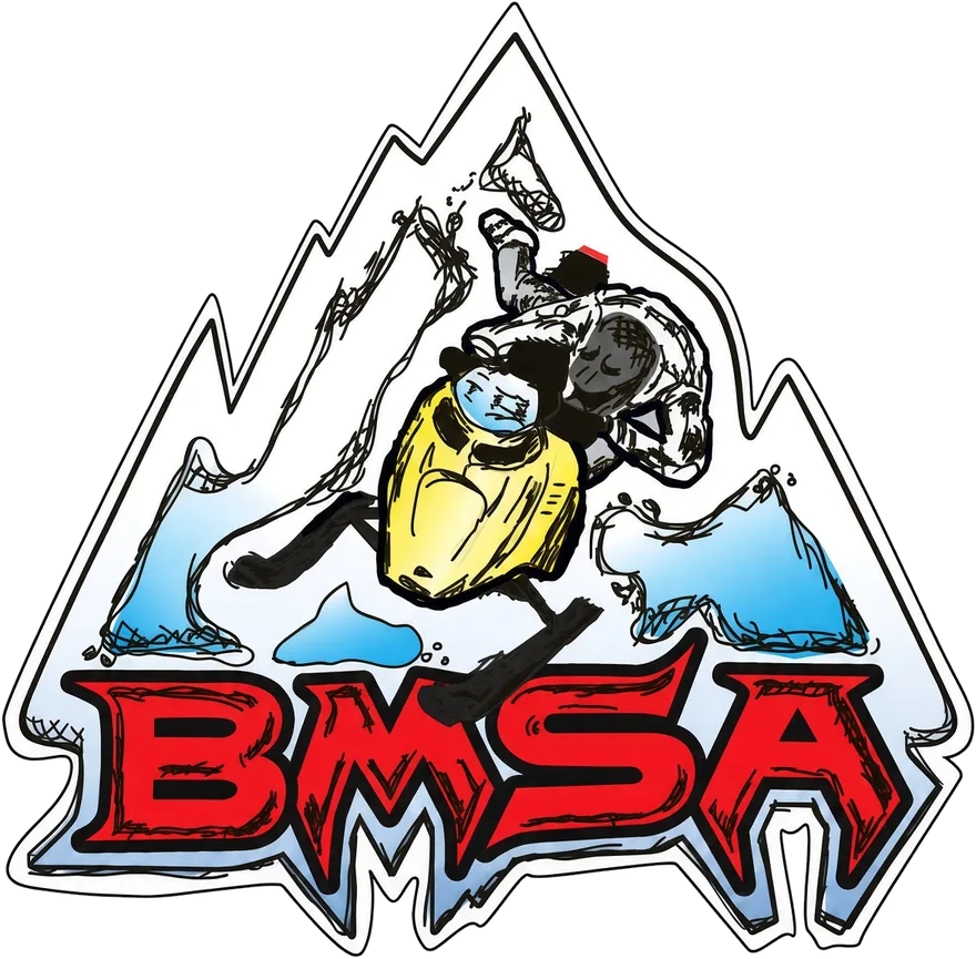 BMSA logo: a rider on a yellow snowmobile in front of snowy peaks